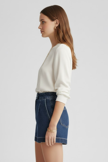 Damen Highwaist Shorts Umgeschlagener Saum