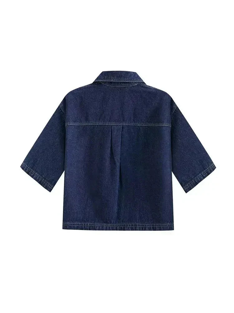 Damen Denim Zweiteiler Kurzärmelige Jacke