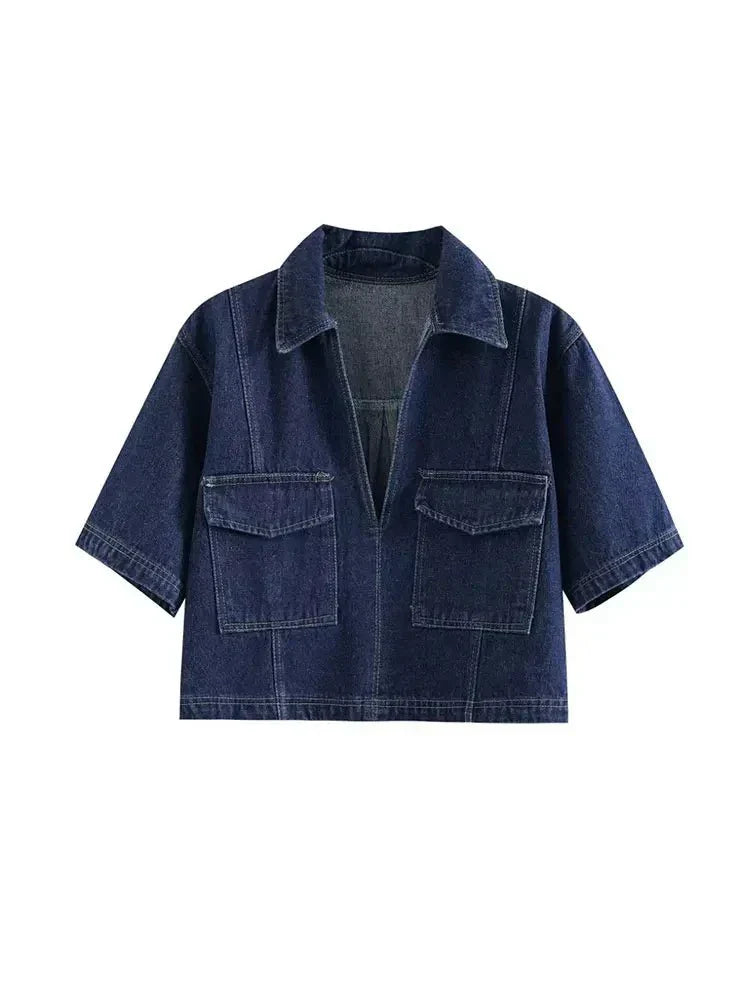Damen Denim Zweiteiler Kurzärmelige Jacke - Norvielle