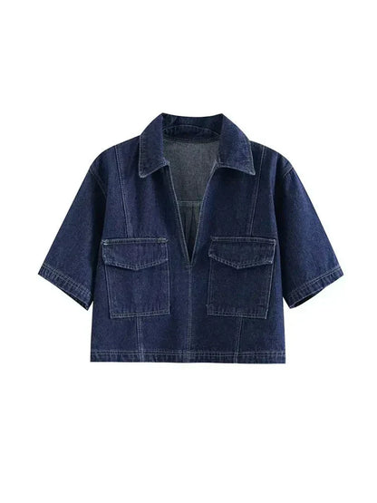 Damen Denim Zweiteiler Kurzärmelige Jacke - Norvielle