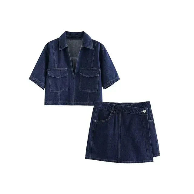 Damen Denim Zweiteiler Kurzärmelige Jacke