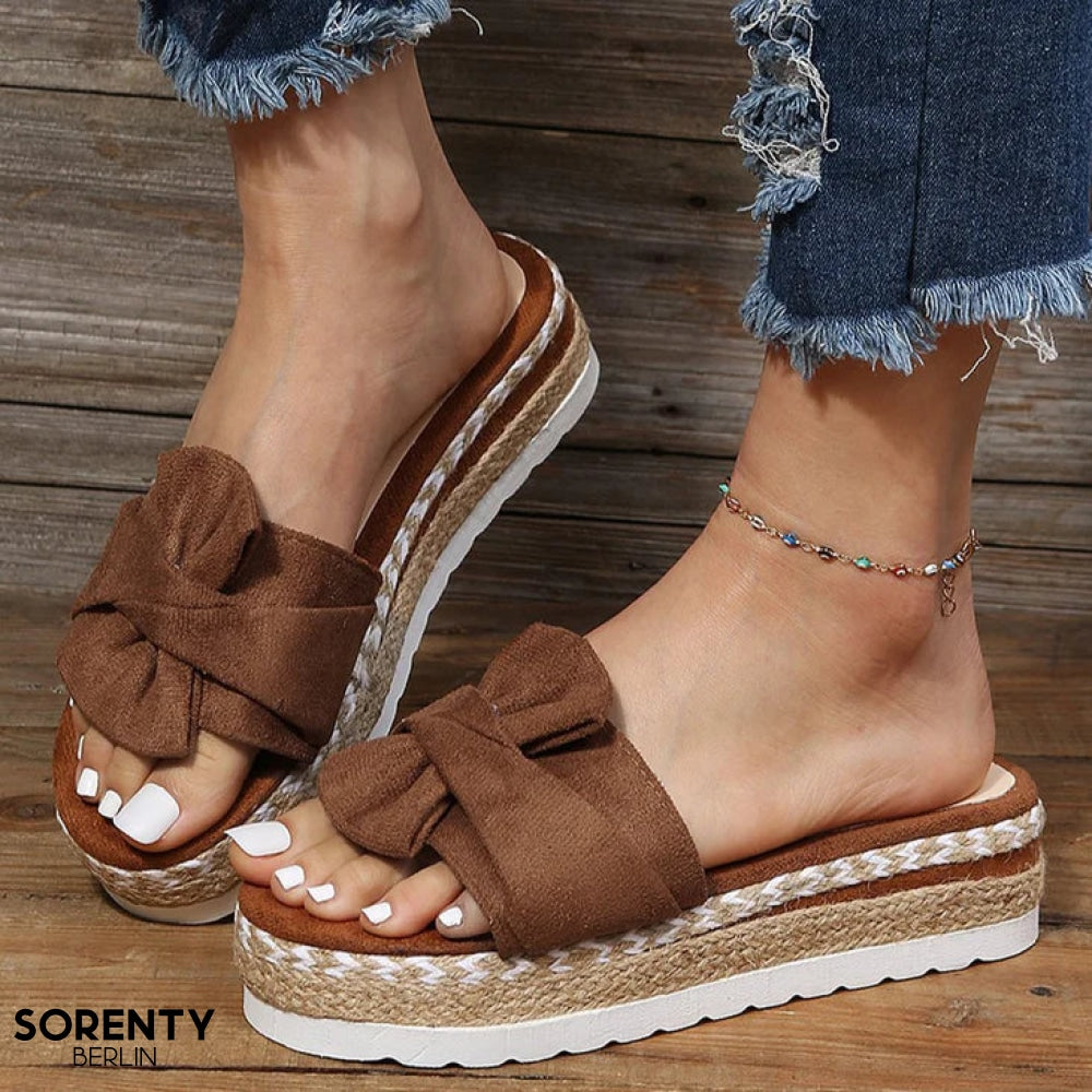 Eveloria Damen Orthopädische Sandalen Schleife Leder Braun
