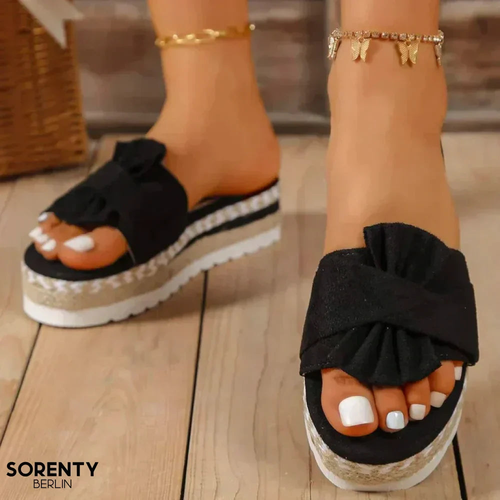 Eveloria Damen Orthopädische Sandalen Schleife Leder Braun