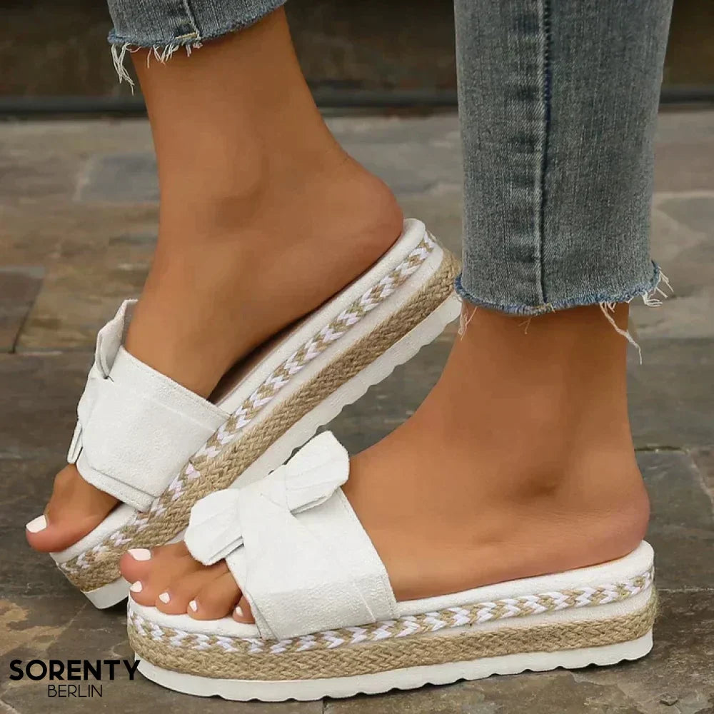 Eveloria Damen Orthopädische Sandalen Schleife Leder Braun