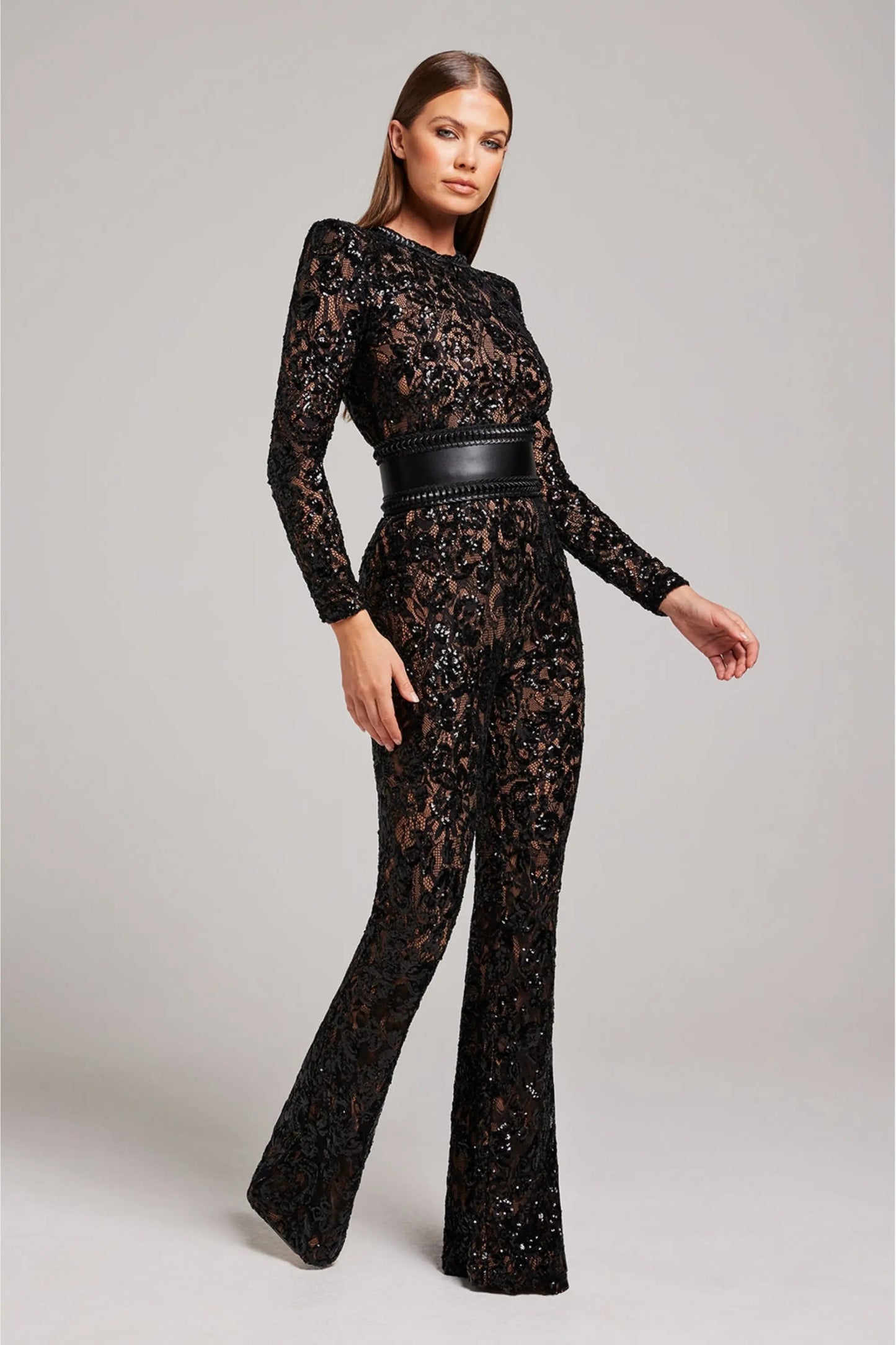 Damen Blumenjumpsuit Langarm Ausgestelltes Bein