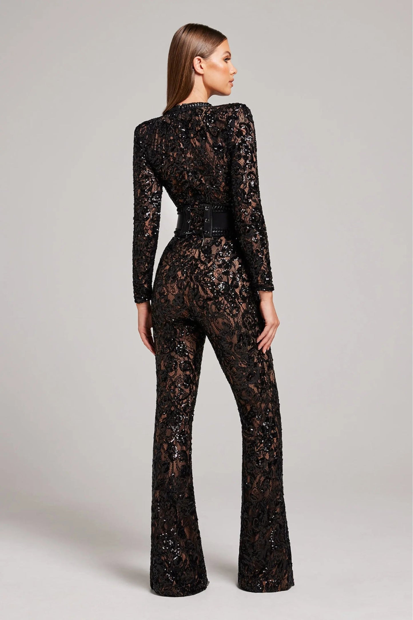 Damen Blumenjumpsuit Langarm Ausgestelltes Bein