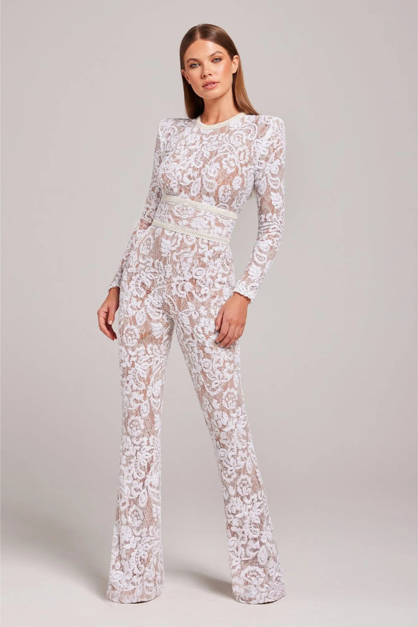 Damen Blumenjumpsuit Langarm Ausgestelltes Bein