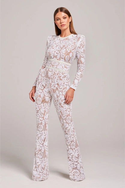 Damen Blumenjumpsuit Langarm Ausgestelltes Bein