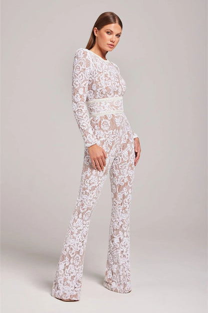 Damen Blumenjumpsuit Langarm Ausgestelltes Bein