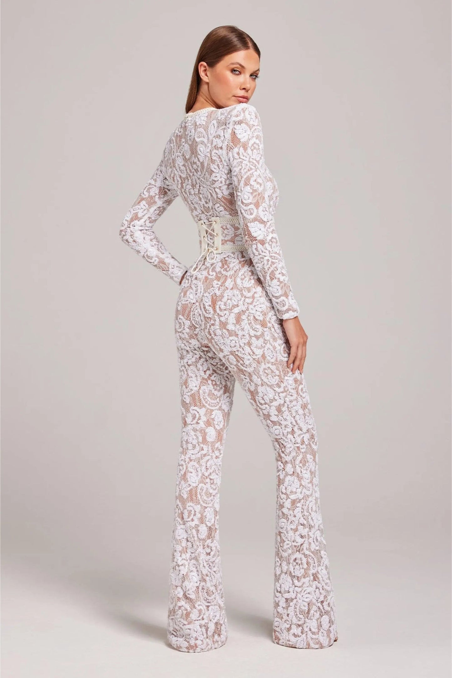 Damen Blumenjumpsuit Langarm Ausgestelltes Bein
