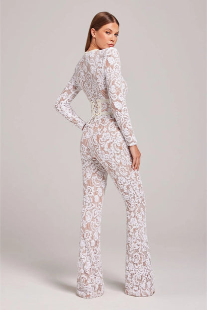 Damen Blumenjumpsuit Langarm Ausgestelltes Bein