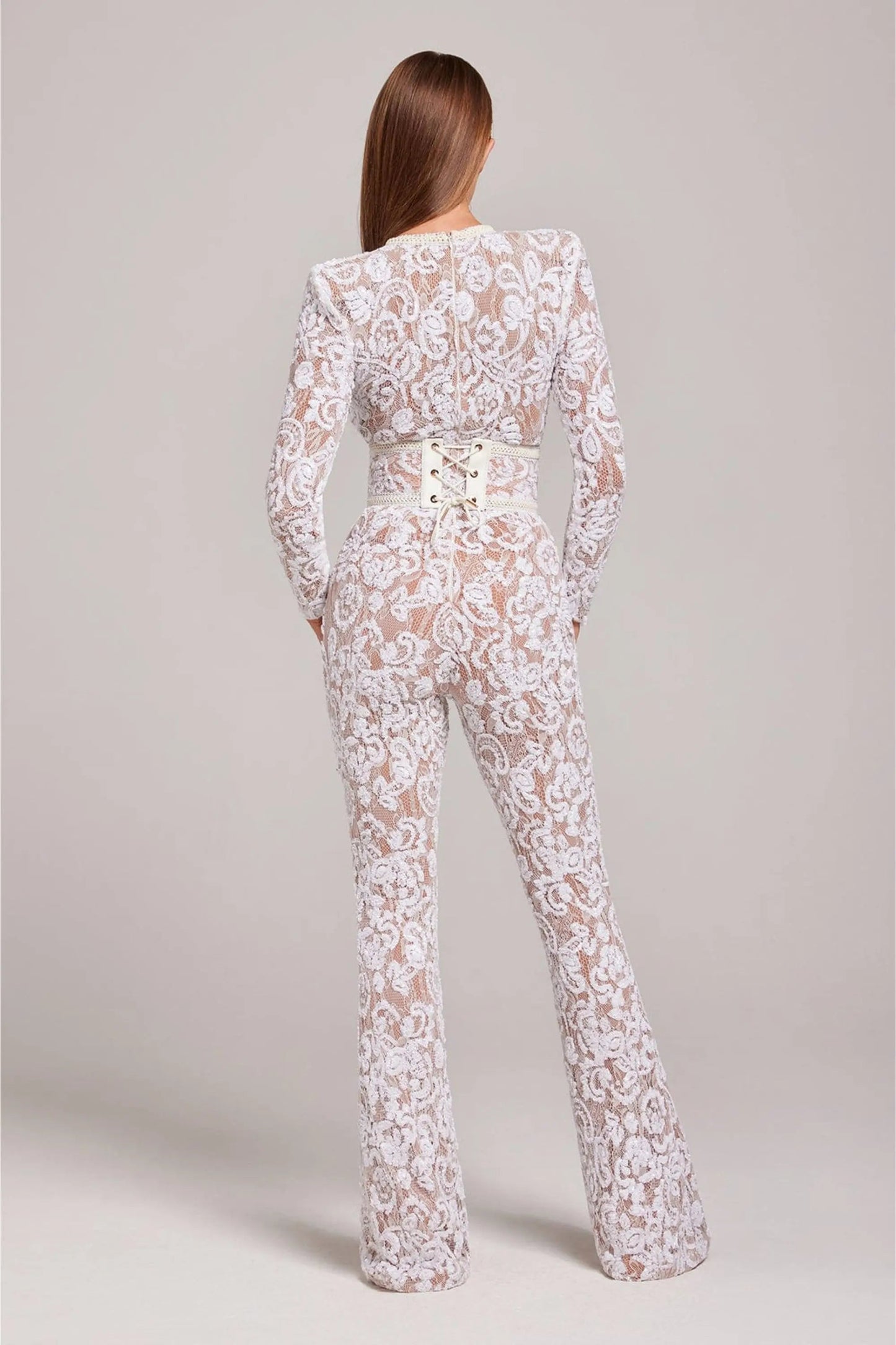 Damen Blumenjumpsuit Langarm Ausgestelltes Bein