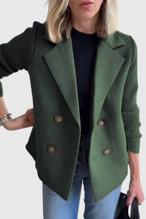 Damen Blazer Strickärmel Doppelreihe Elegant