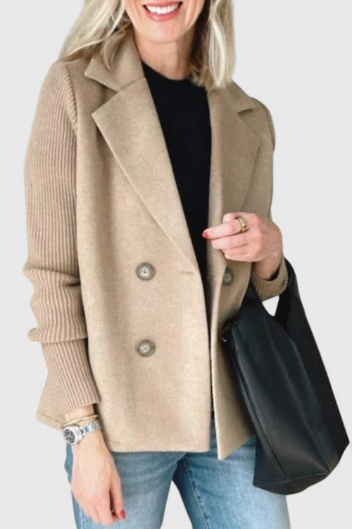 Damen Blazer Strickärmel Doppelreihe Elegant