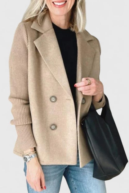 Damen Blazer Strickärmel Doppelreihe Elegant