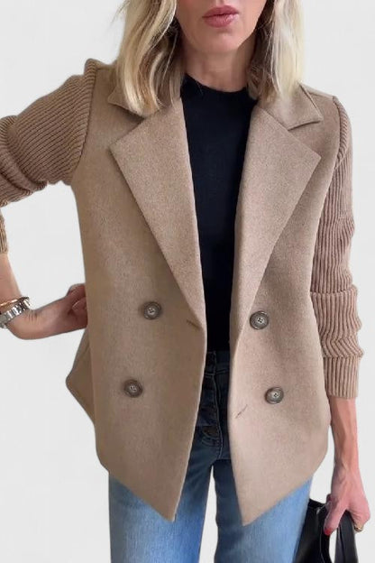 Damen Blazer Strickärmel Doppelreihe Elegant