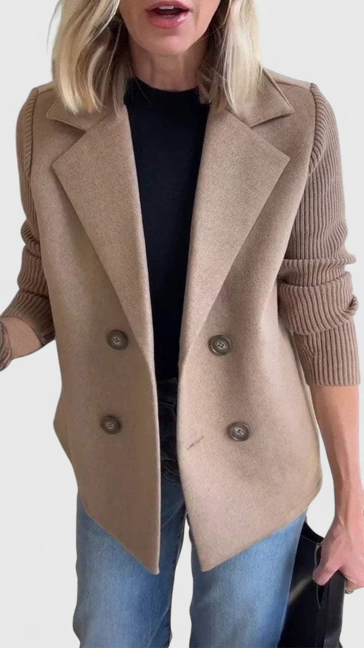Damen Blazer Strickärmel Doppelreihe Elegant