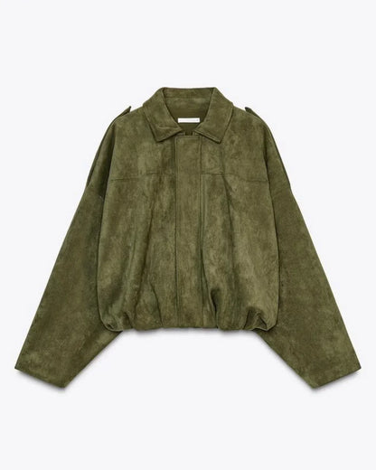 Damen Veloursjacke Oversized Komfortbeige - Eveloria