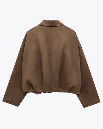 Damen Veloursjacke Oversized Komfortbeige