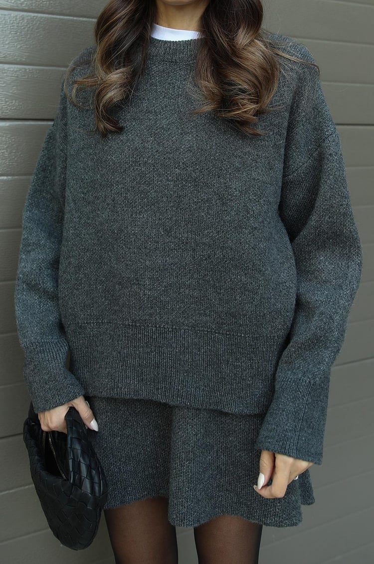 Damen Strickpullover und Minirock Set Weich Beige