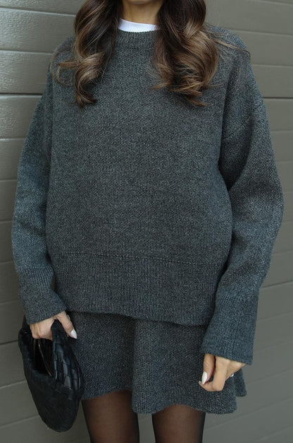 Damen Strickpullover und Minirock Set Weich Beige