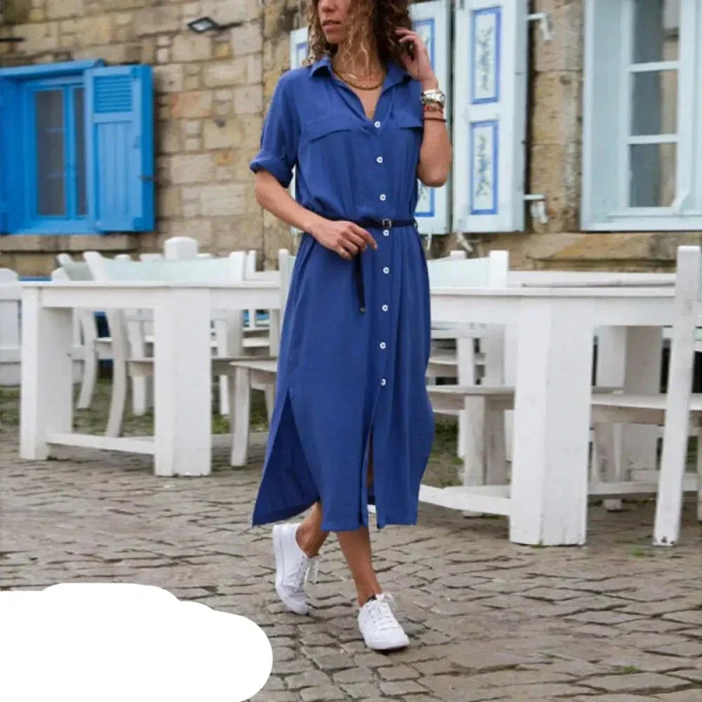 Eveloria Damen Hemdkleid Knöpfe Lässig - Eveloria