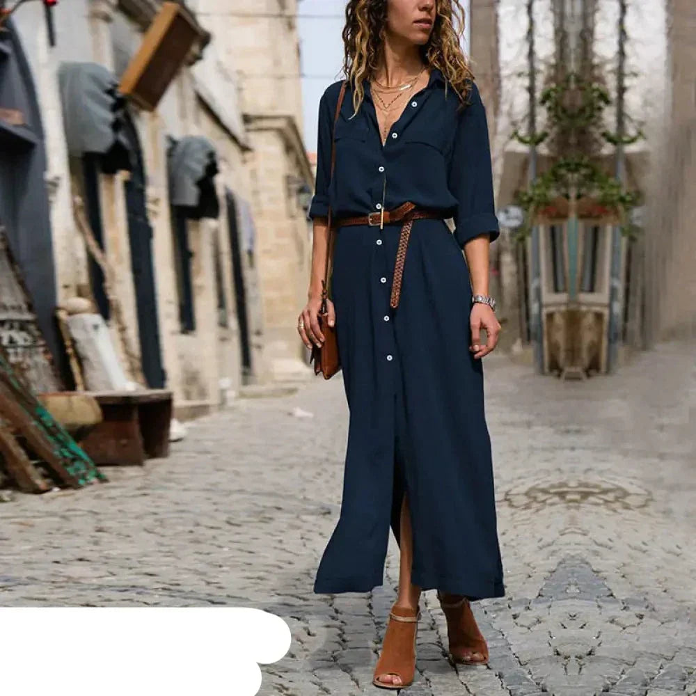 Eveloria Damen Hemdkleid Knöpfe Lässig
