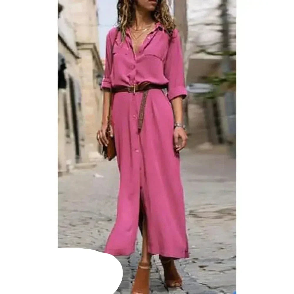 Eveloria Damen Hemdkleid Knöpfe Lässig