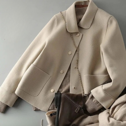 Damen Baumwolljacke Reverskragen Knopfverschluss Locker Fit Beige - Eveloria
