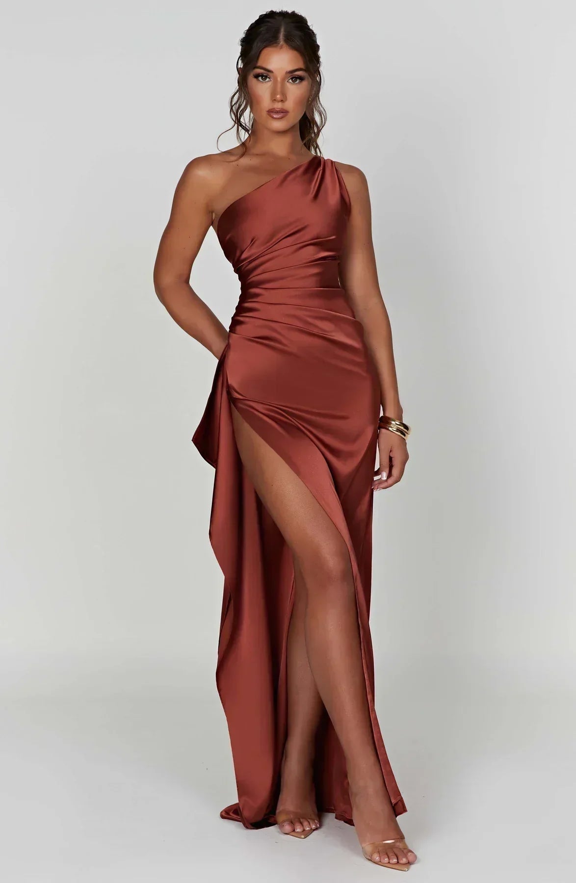 Eveloria Damen One-Shoulder-Kleid Satin