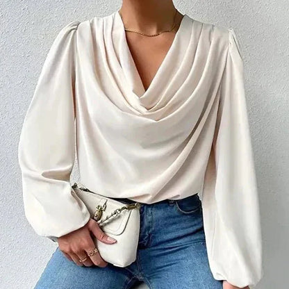 Elegante Damenbluse mit Drapé-Ausschnitt und langen Ärmeln - Eveloria