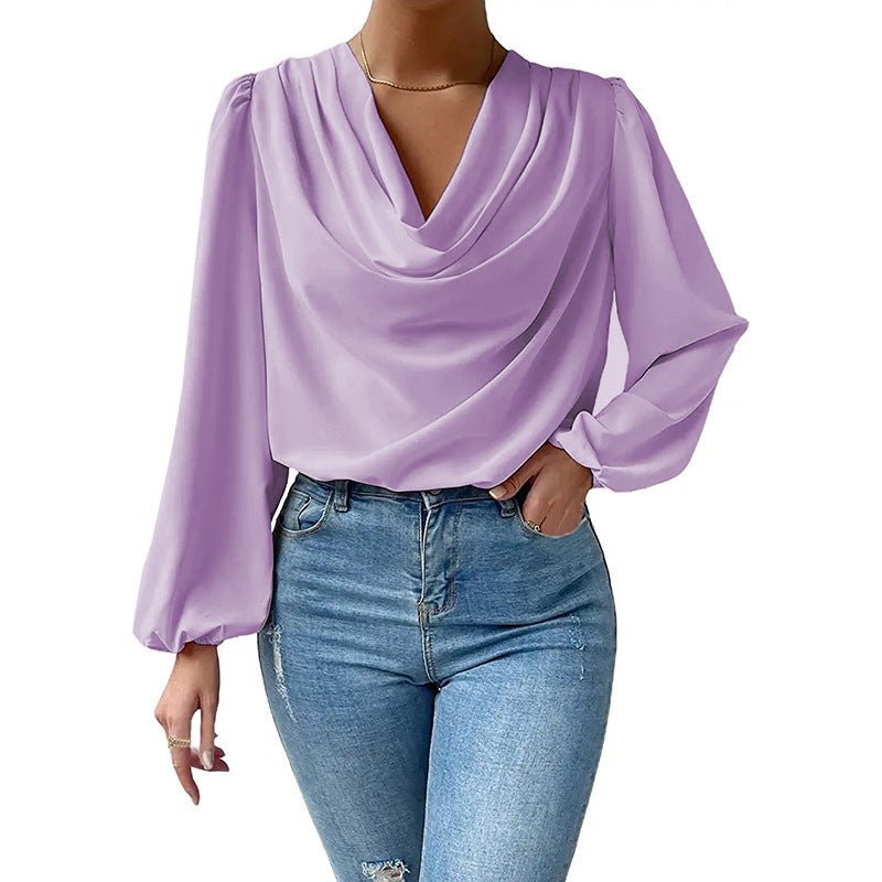 Elegante Damenbluse mit Drapé-Ausschnitt und langen Ärmeln