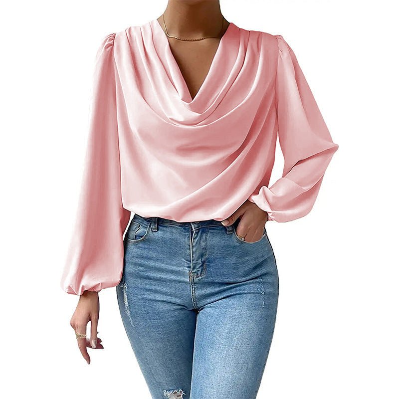 Elegante Damenbluse mit Drapé-Ausschnitt und langen Ärmeln