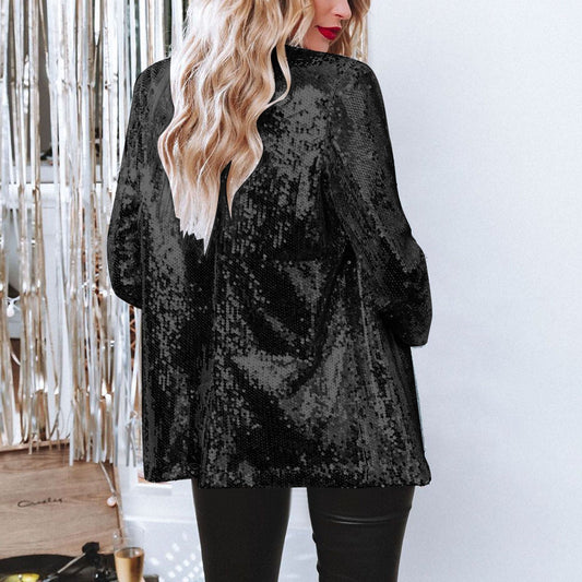Eveloria Damen Blazer Pailletten Schwarz - Eveloria