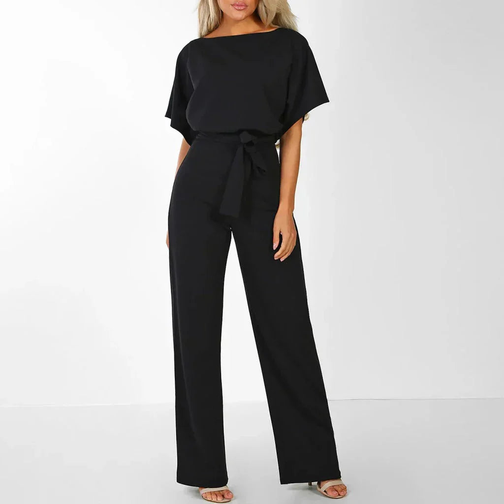 Eveloria Damen Jumpsuit Beige mit Gürtel