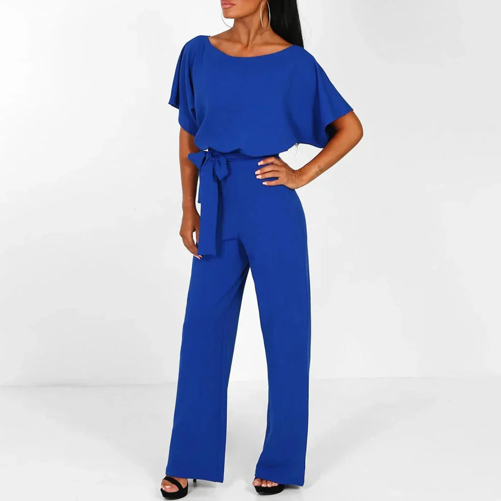 Eveloria Damen Jumpsuit Beige mit Gürtel