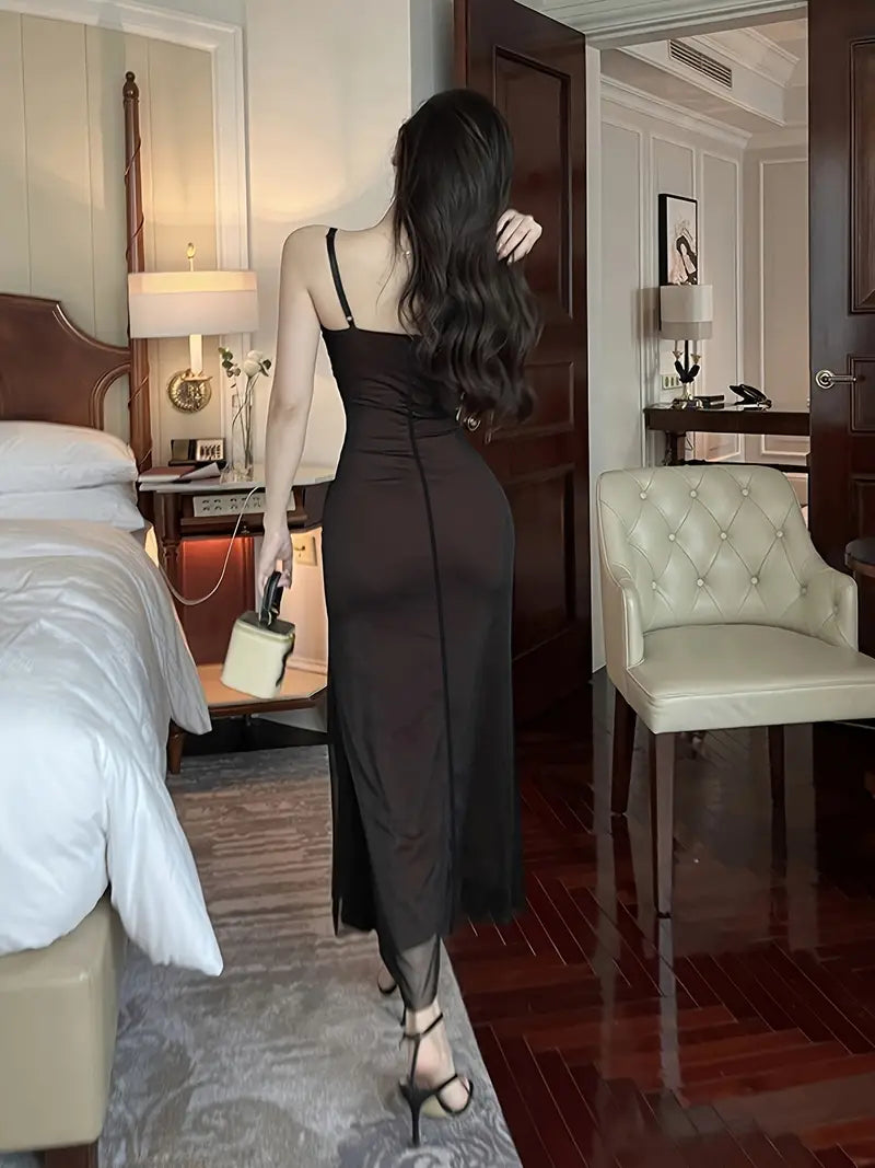 Eveloria Damen Midi Kleid Ohne Ärmel Glamour Stil