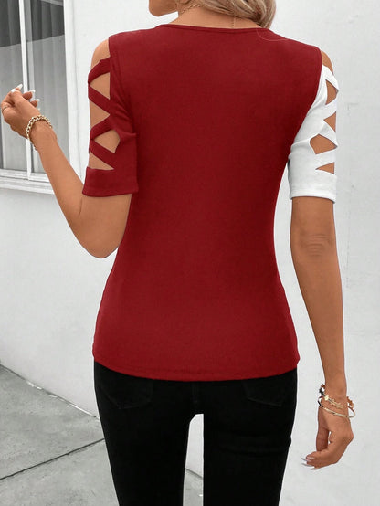 Damen Klassisches T-Shirt Schulterfrei Slim Fit Weiß