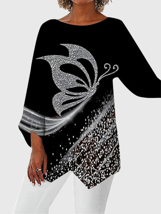 Damen Langarmtop Schmetterlingsmuster - Eveloria