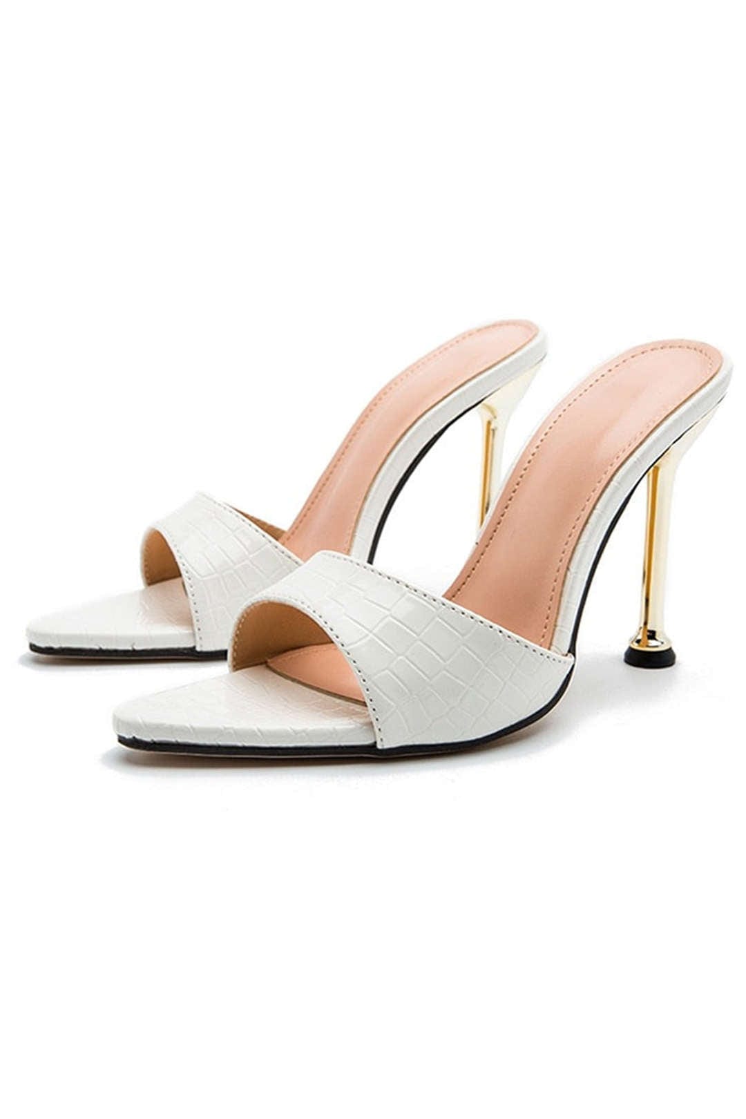 Damen Mule Heels Croc-Optik