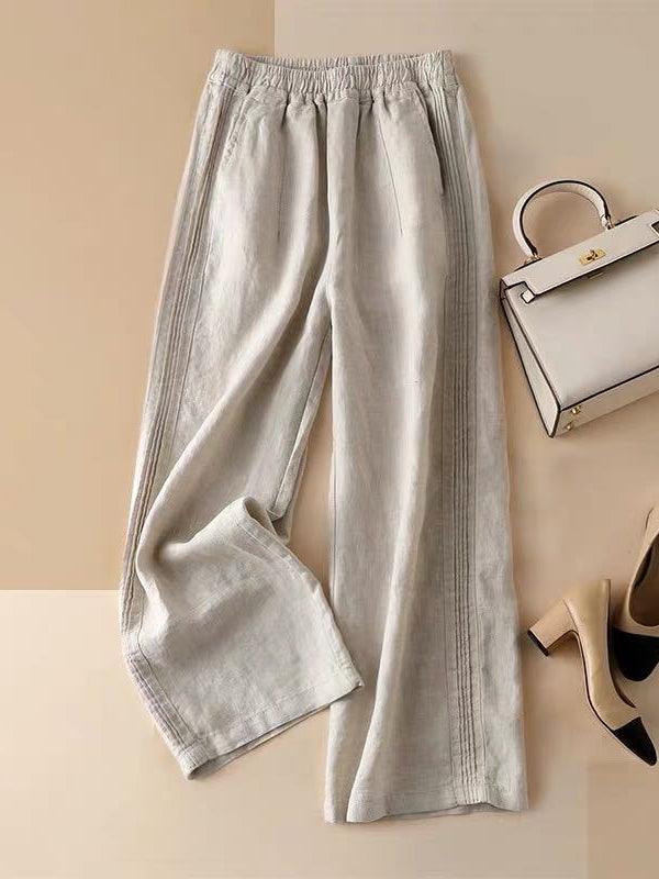 Damen Weite Baumwollhose Casual Beige