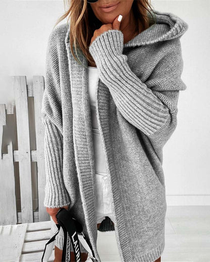 Eveloria Damen Strickjacke Einfarbig Kapuze FledermausÄrmel