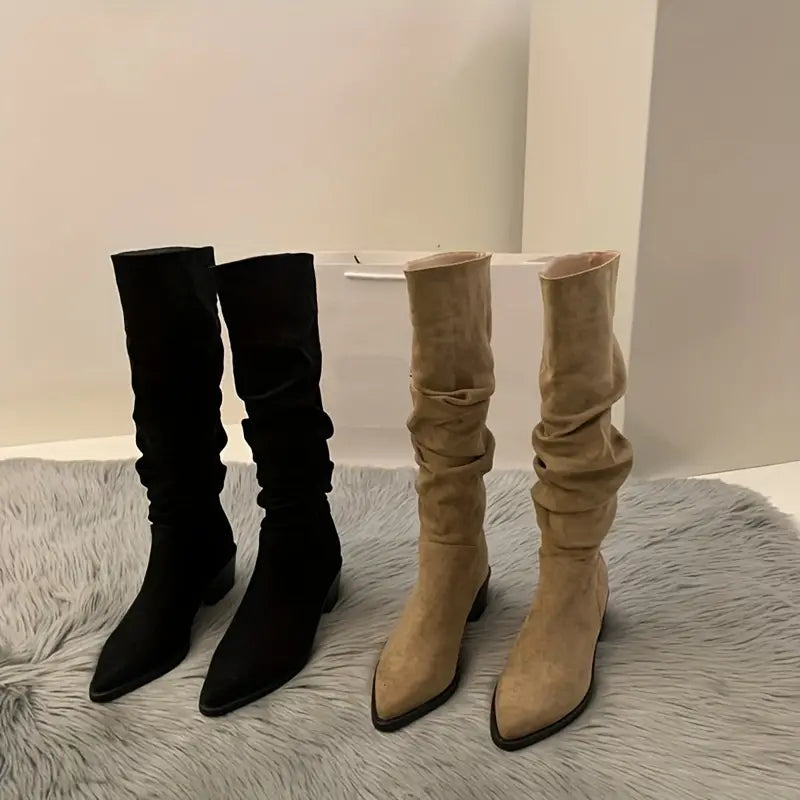 Damen Stiefel Robust Spitze Dicke Ferse