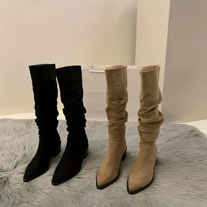 Damen Stiefel Robust Spitze Dicke Ferse