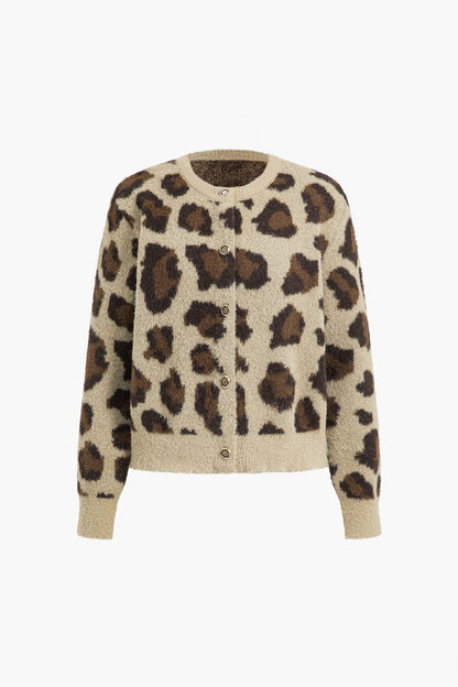 Leona Damen Cardigan Leopardenmuster Weich Schwarz - Norvielle