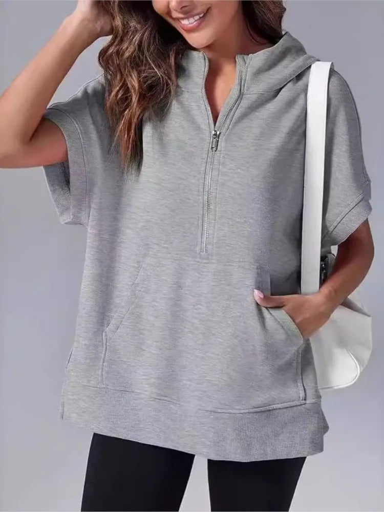 Eveloria Damen Kapuzenpullover Kurzarm Lässig