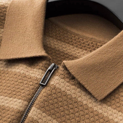Herren Polo-Shirt Gestreift Viertel-Reißverschluss Strick