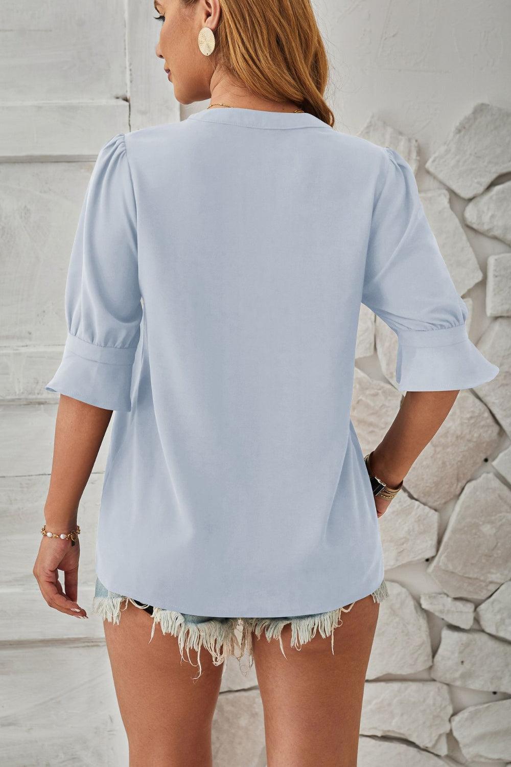 Damen Bluse V-Ausschnitt Puffärmel Elegante Weiß