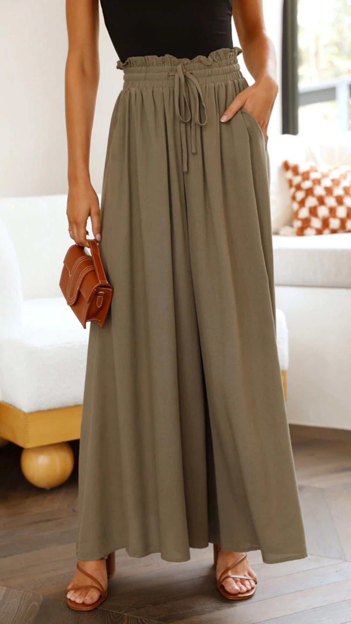 Elastischer Gürtel Damenhohe Taille Hose Weites Bein