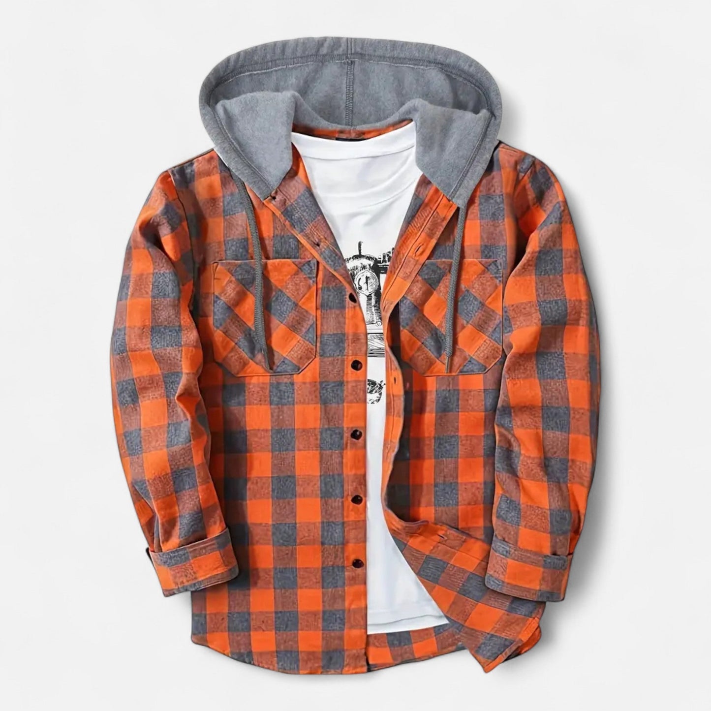 Jadon Herren Karo-Hoodie Knopfleiste Kordelzug